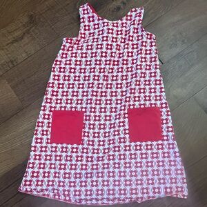 Hanna Andersson girls summer dress Sz 140/10 red white bow pockets
